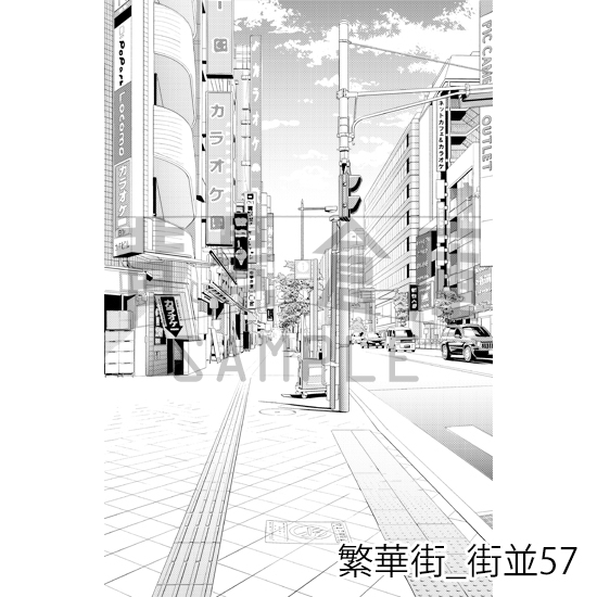 【トーンつき背景】繁華街_背景素材集10(街並) 画像3