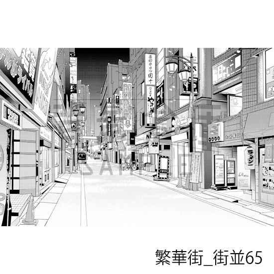 【トーンつき背景】繁華街_背景素材集12(街並) 画像1