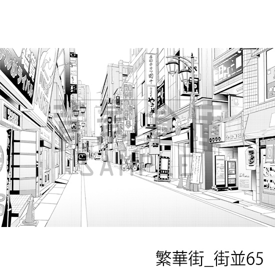 【トーンつき背景】繁華街_背景素材集12(街並) 画像2