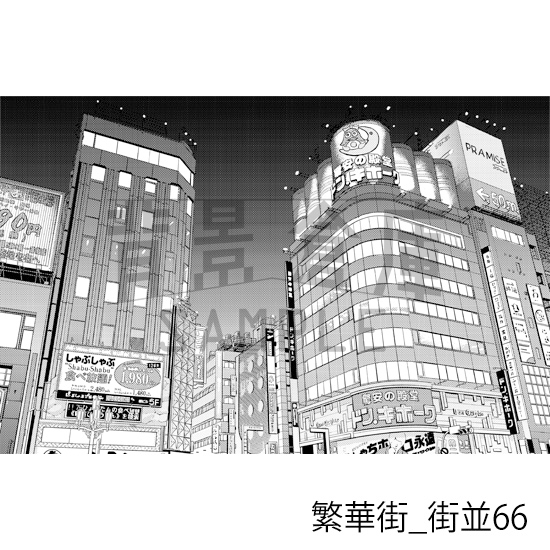 【トーンつき背景】繁華街_背景素材集12(街並) 画像3