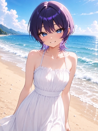 短髪紫髪の彼女と過ごす夏の海～水着姿の彼女と愛し合うリゾートの一夜～