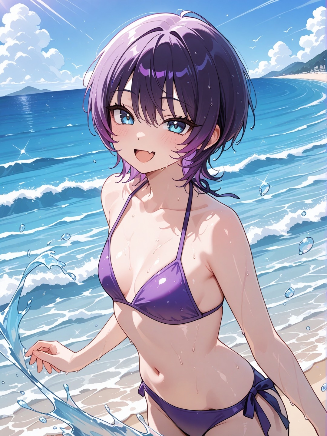 短髪紫髪の彼女と過ごす夏の海～水着姿の彼女と愛し合うリゾートの一夜～ 画像1