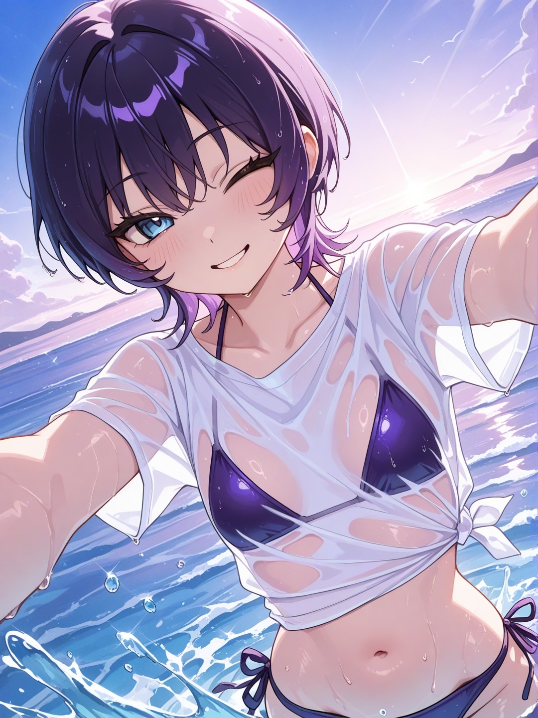 短髪紫髪の彼女と過ごす夏の海～水着姿の彼女と愛し合うリゾートの一夜～ 画像2
