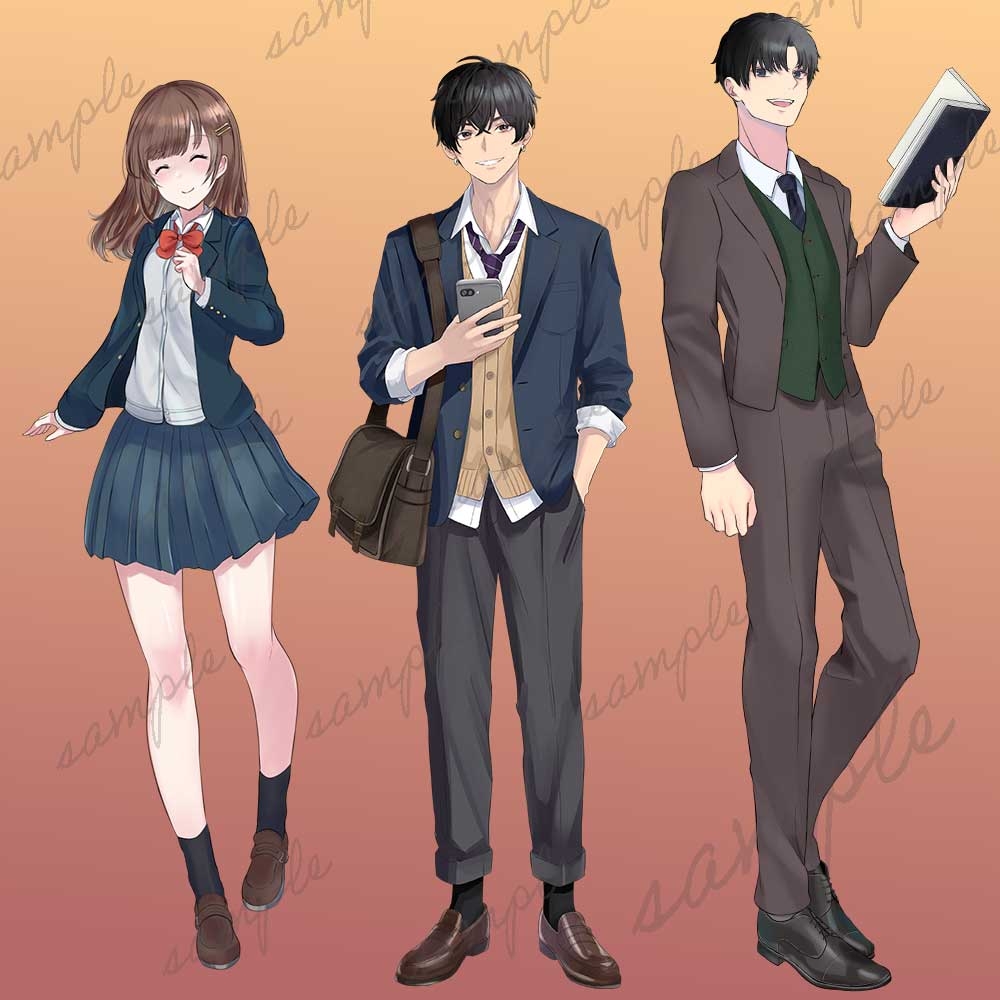 学園シナリオ向けキャラクターセット【立ち絵素材6体・表情差分付き】 画像1