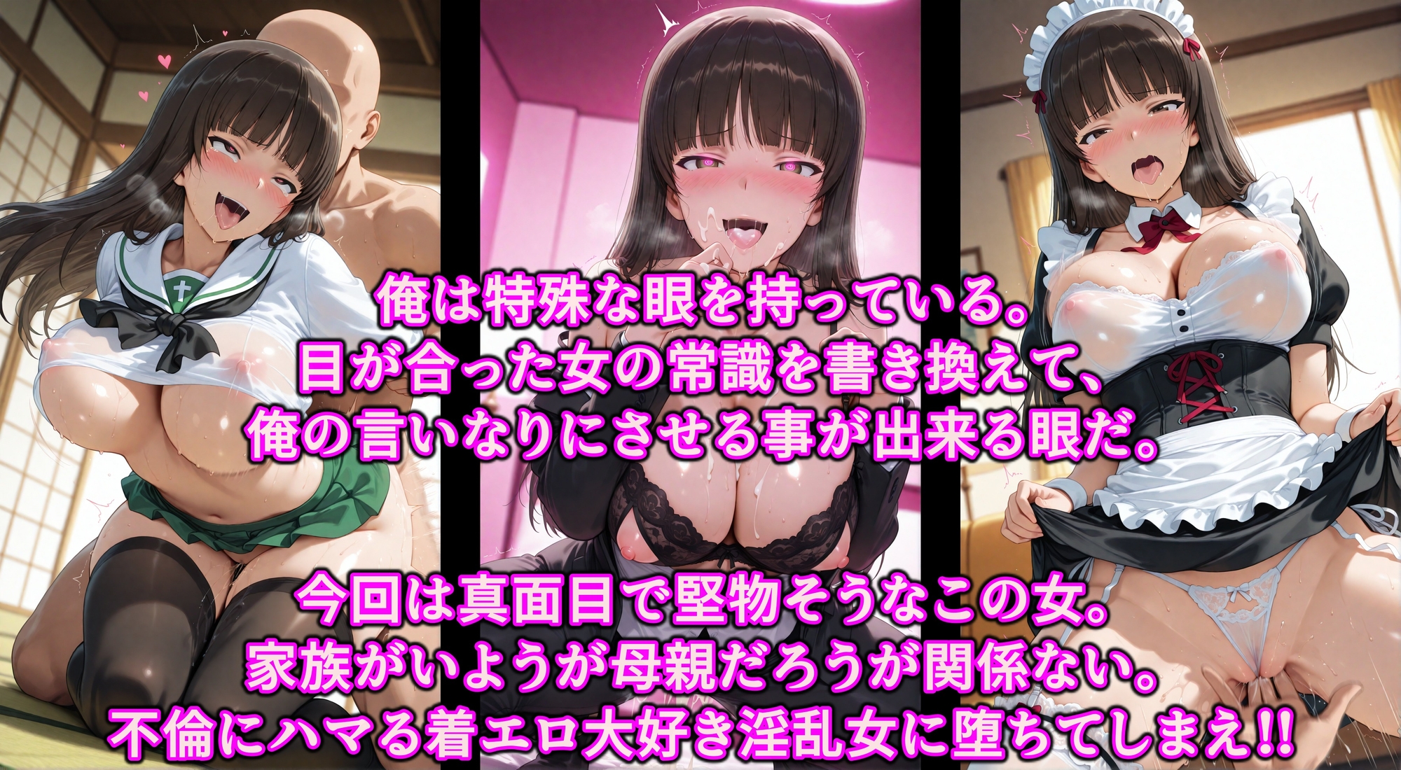 不倫に狂う巨乳ママ!これぞ淫乱西●流!!堅物家元を洗脳魔眼で発情快楽調教!!家族はポイしてコスプレご奉仕エッチ サンプル画像 1