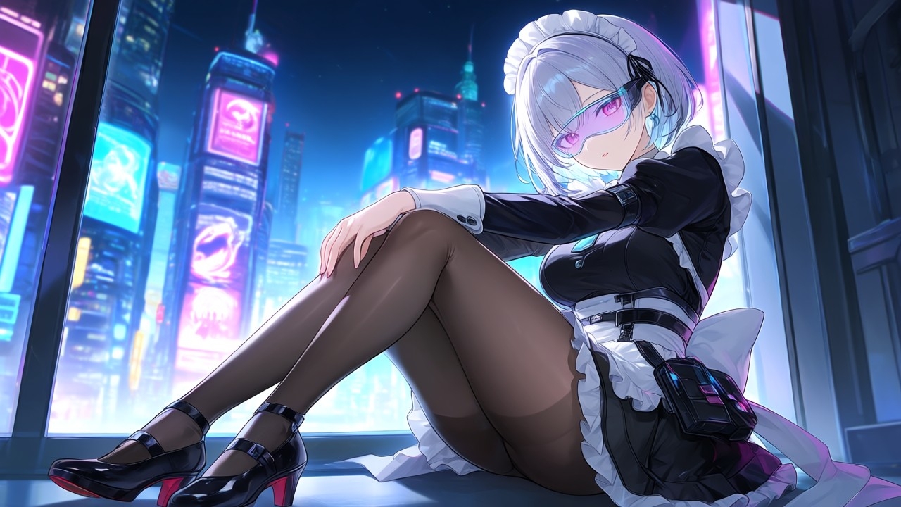 【AIイラスト集】ネオサイバー美少女〜近未来メイドと黒タイツファッション〜 画像2
