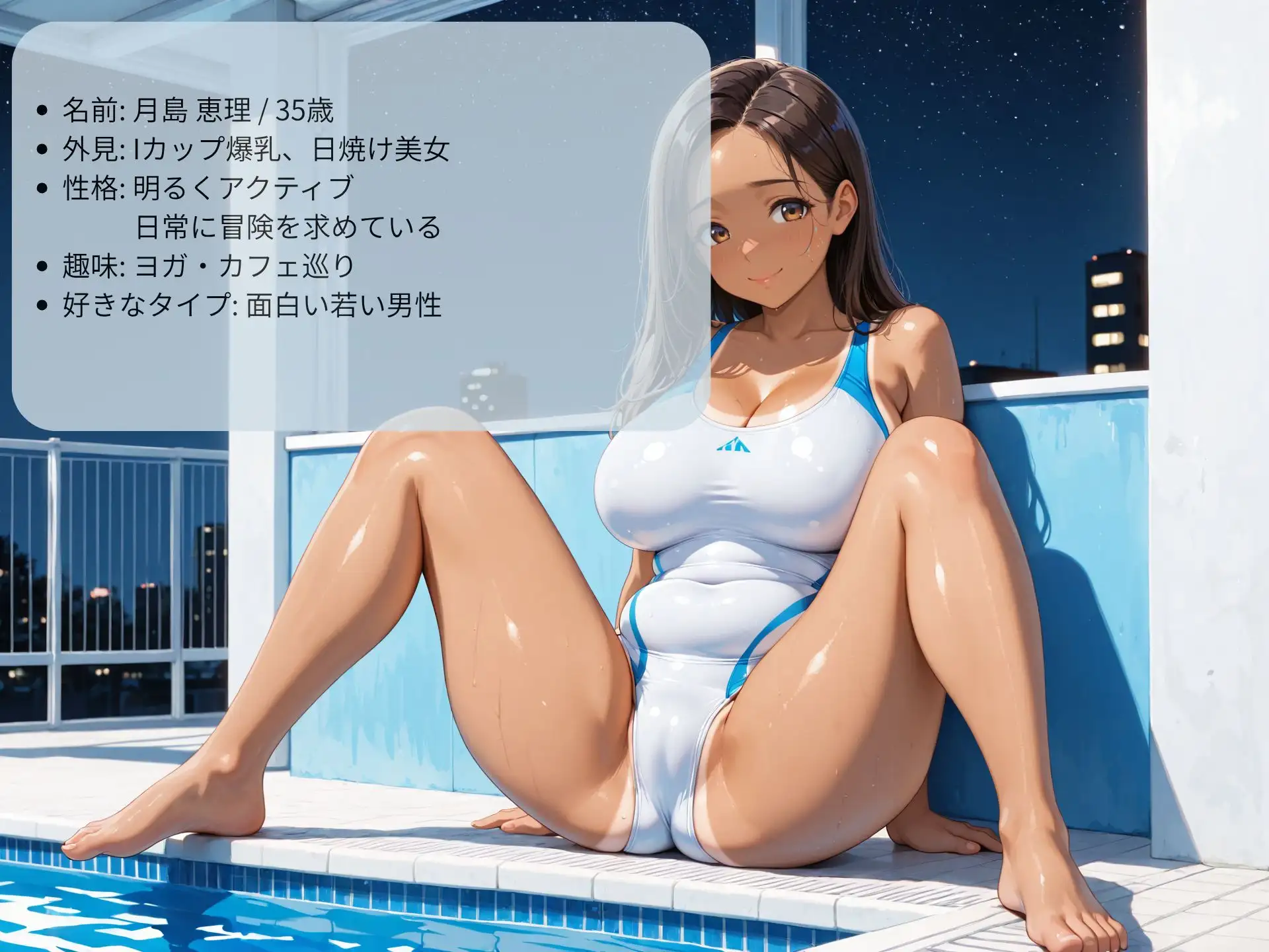 押しに弱い巨乳人妻インストラクターをナイトプールでハメまくる！ サンプル画像 3
