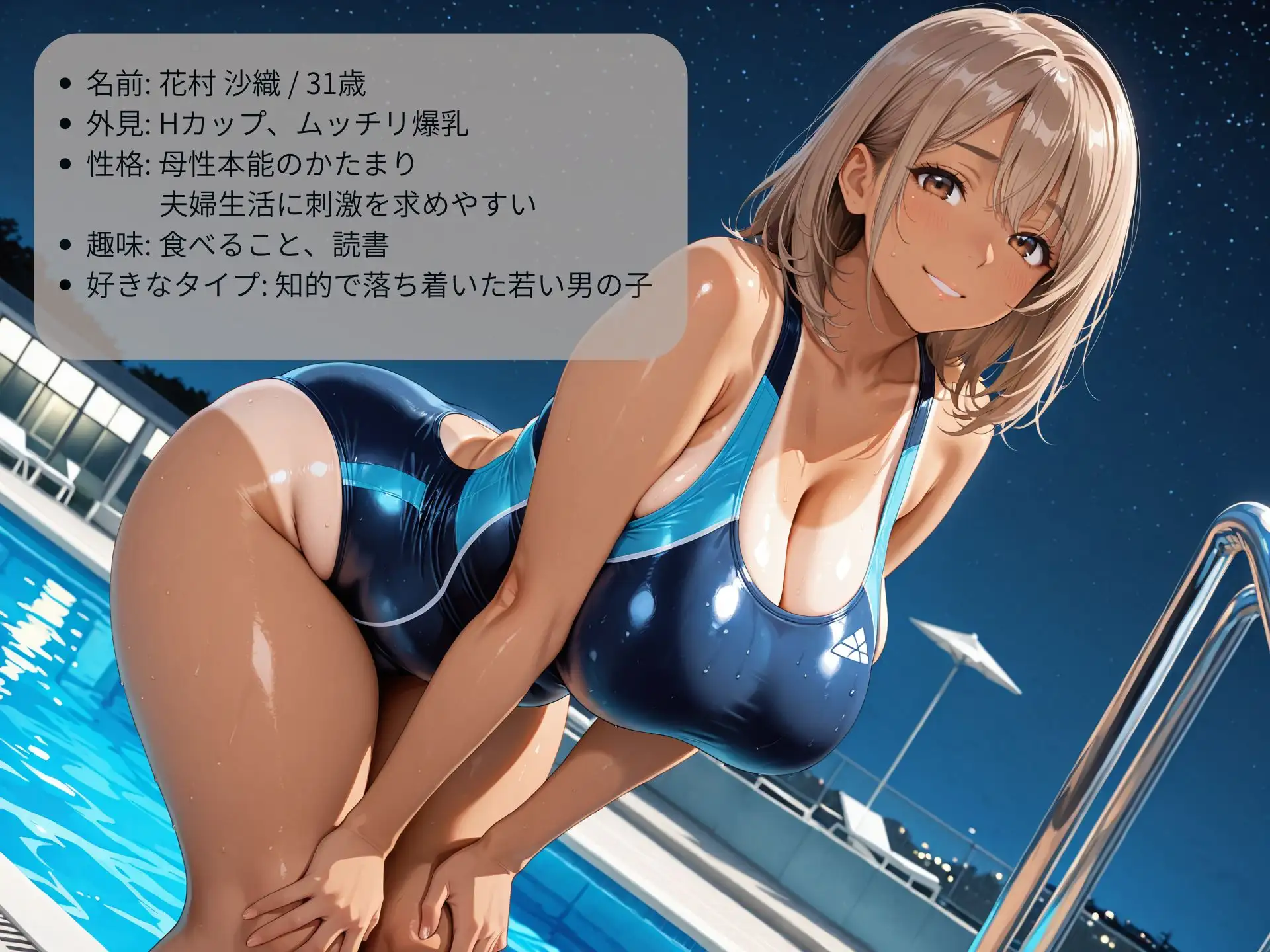 押しに弱い巨乳人妻インストラクターをナイトプールでハメまくる！ サンプル画像 7