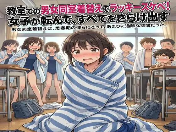 教室での男女同室着替えでラッキースケベ！女子が転んで、すべてをさらけ出す ジャケット画像