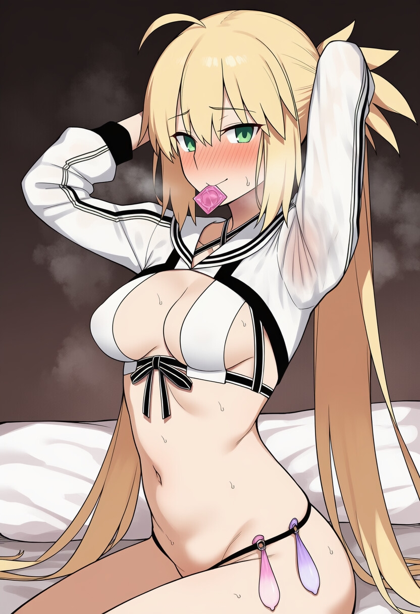 FGO アルトリアキャスター 咥えゴム 腋フェチ画像 画像1