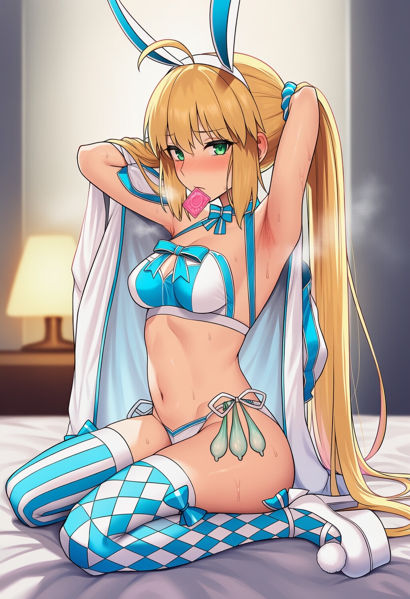 FGO アルトリアキャスター 咥えゴム 腋フェチ画像 画像3