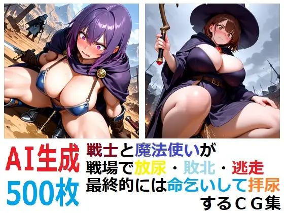 戦士と魔法使いが戦場で放尿・敗北・逃走・最終的には命乞いして拝尿するCG集 ジャケット画像