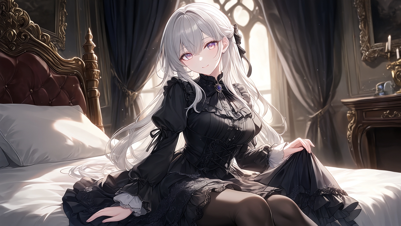 【AIイラスト集】ゴシックロリータ美少女〜優雅な黒タイツファッション〜 画像2