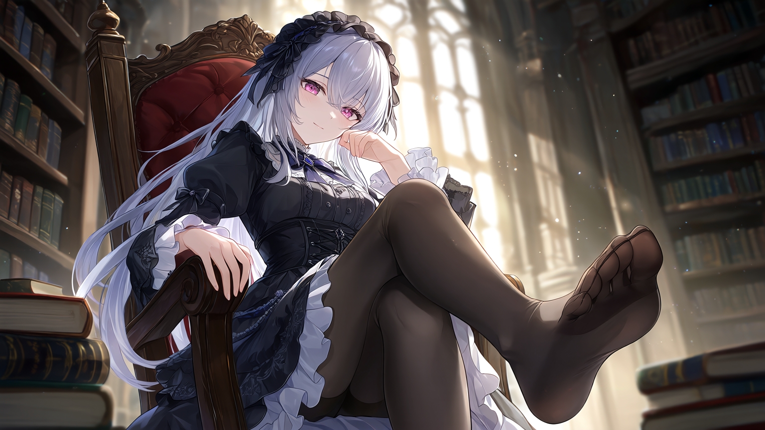 【AIイラスト集】ゴシックロリータ美少女〜優雅な黒タイツファッション〜 画像3