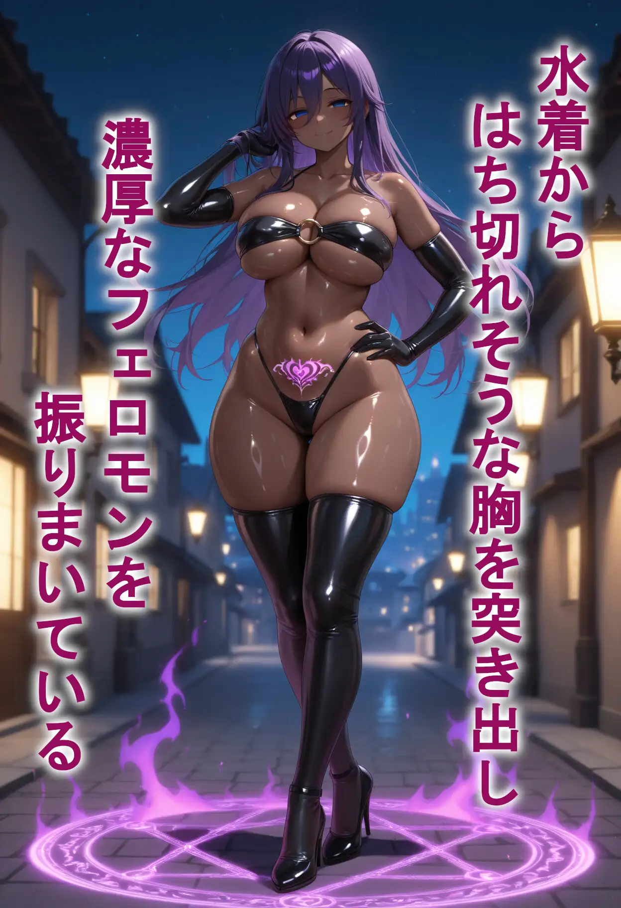 【悪堕ち×淫紋】紫髪の褐色爆乳魔法少女。はち切れそうな肉厚ボディを晒し、ラブホで徹底的に貪り尽くされる淫らな末路！ サンプル画像 5