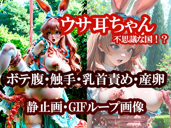 ウサ耳ちゃんの不思議な国！?(ボテ腹・触手・乳首責め・産卵・キノコ)静止画100枚+gifループ動画5本