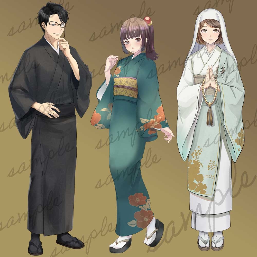 和風シナリオ向けキャラクターセット【立ち絵素材6体・表情差分付き】 画像2