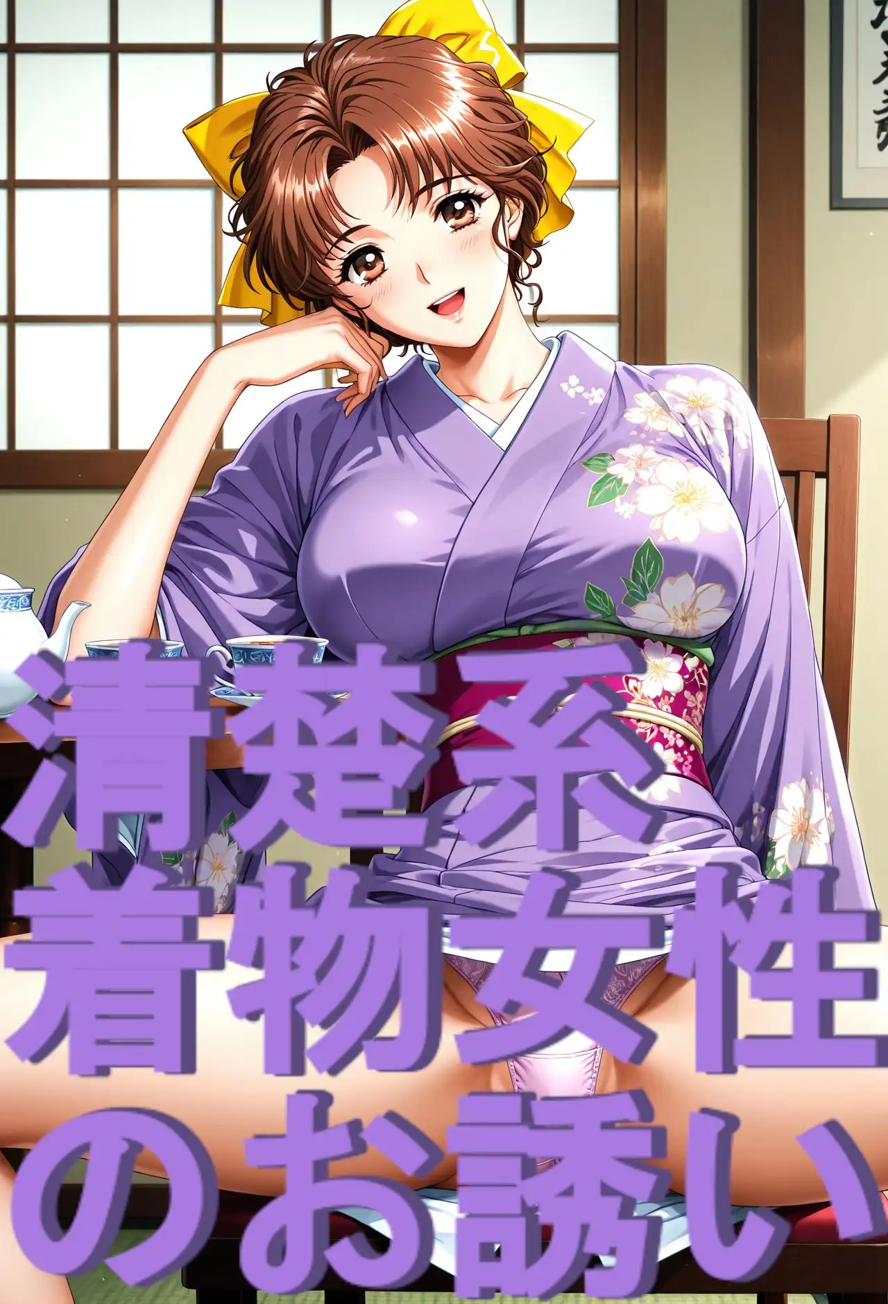 ストーリー風、イラスト集。日本語、吹き出しコメントあり。清楚系着物女性のお誘い。 サンプル画像 3