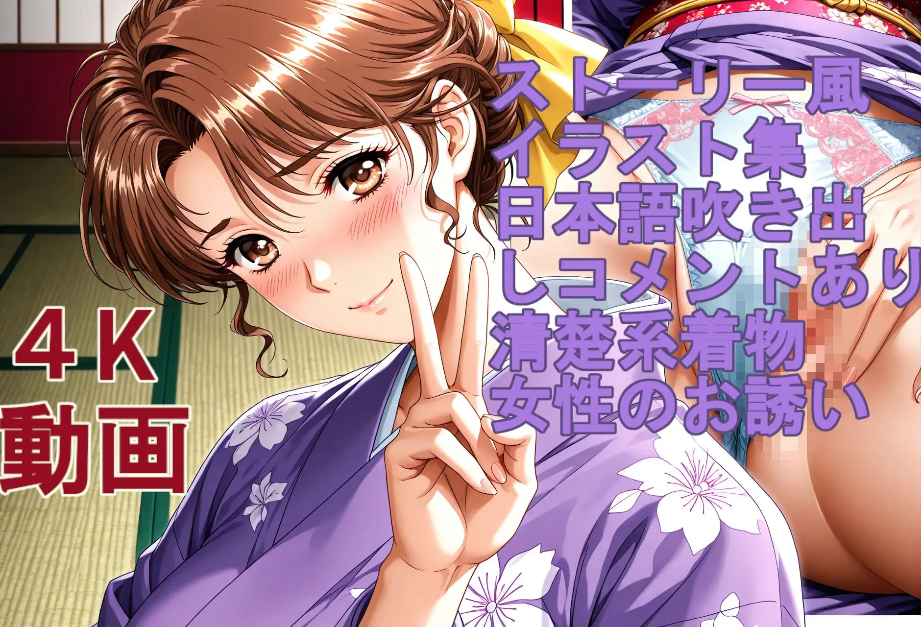 ストーリー風、イラスト集。日本語、吹き出しコメントあり。清楚系着物女性のお誘い。 サンプル画像 7