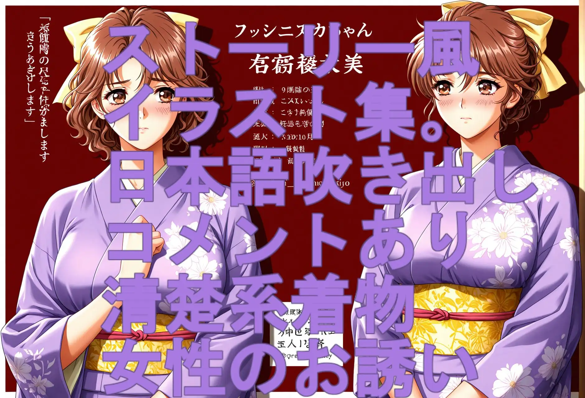 ストーリー風、イラスト集。日本語、吹き出しコメントあり。清楚系着物女性のお誘い。 サンプル画像 9