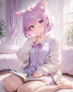 【AIイラスト集/お試し応援価格】ねこちゃんの秘密のルームウェアミニパック20枚