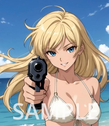 胸が揺れる水着美少女×武装/真夏ビーチ10秒ループ [Animated Vertical Stream Overlay / 1080x1920 MP4 / 歐派動態背景]