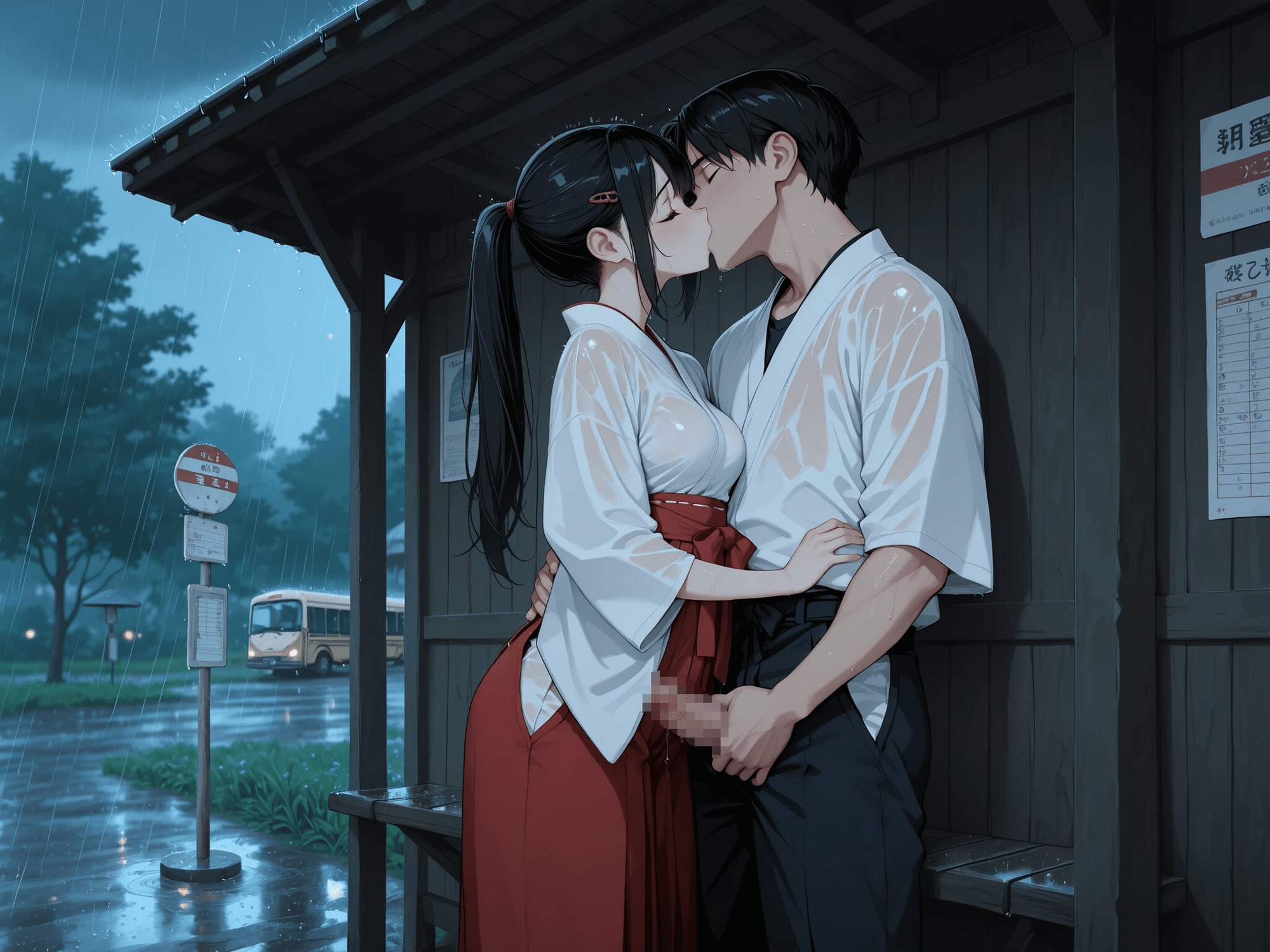 雨の田舎のバス停で着たままえっち! バスの本数よりいっぱい「はっしゃ」して…。_6
