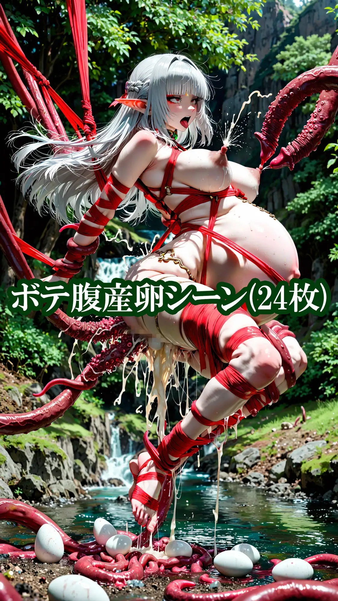 エルフちゃんの水遊び(ボテ腹・触手・乳首責め・産卵)静止画100枚+gifループ動画5本 サンプル画像 4