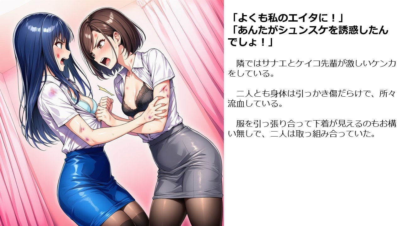 オフィスキャットファイト2組のカップルでの寝取り合いと殴り合い 画像7