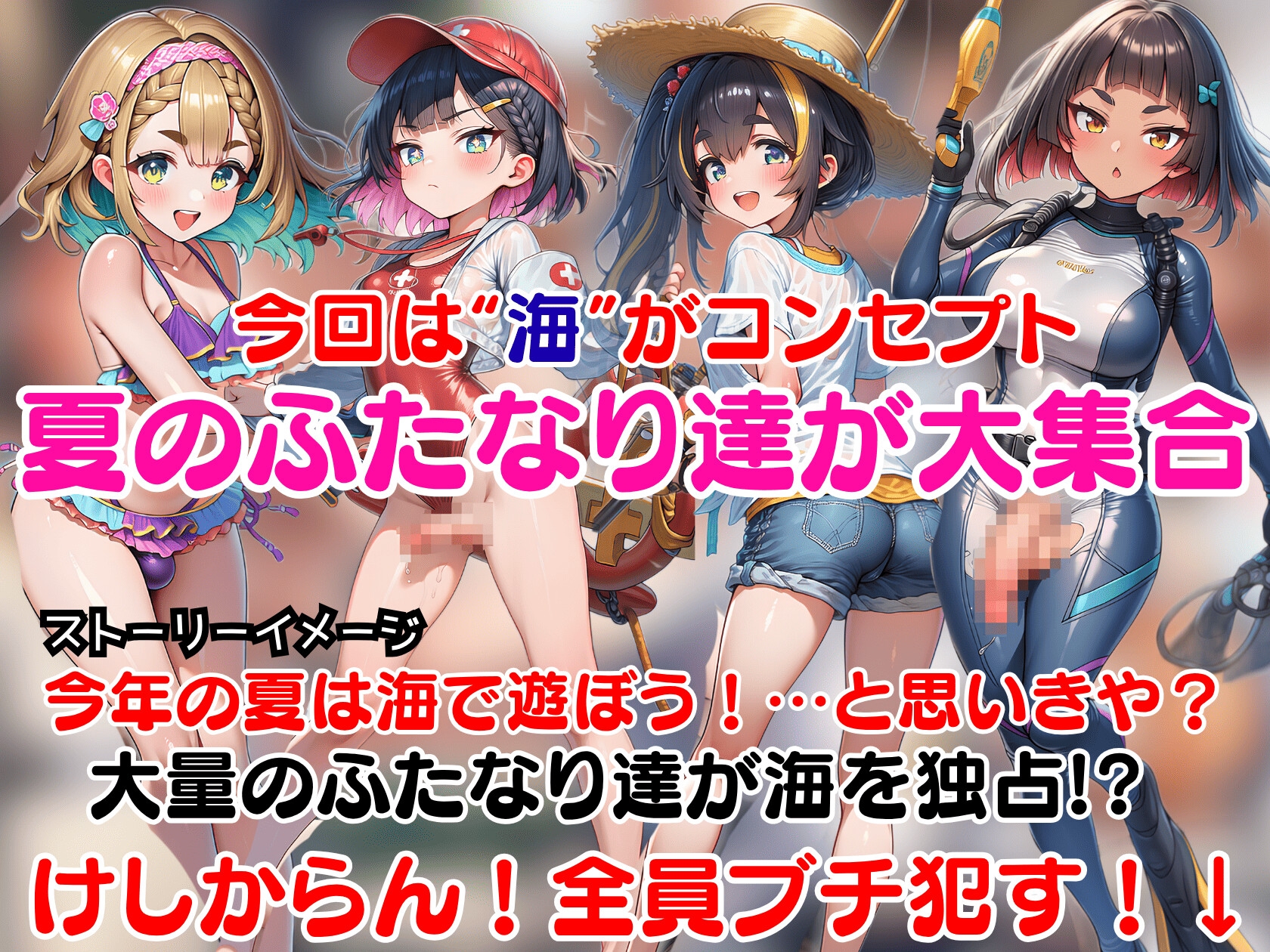 即堕ちふたなりビーチ~海に集まるドスケベふたなりをオスのマジカルチンポで無様アヘ顔大量射精させる即堕ちCG集~ 画像1