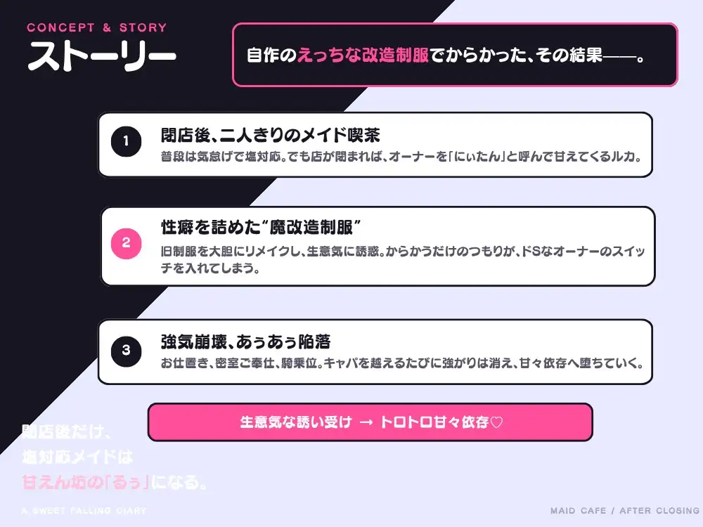 【ダウナーメイド】自作のえっちな改造制服でからかったら、ドSなオーナーにたっぷり分からせられました。〜最弱サブカルメイドのあぅあぅ陥落記録〜 サンプル画像2