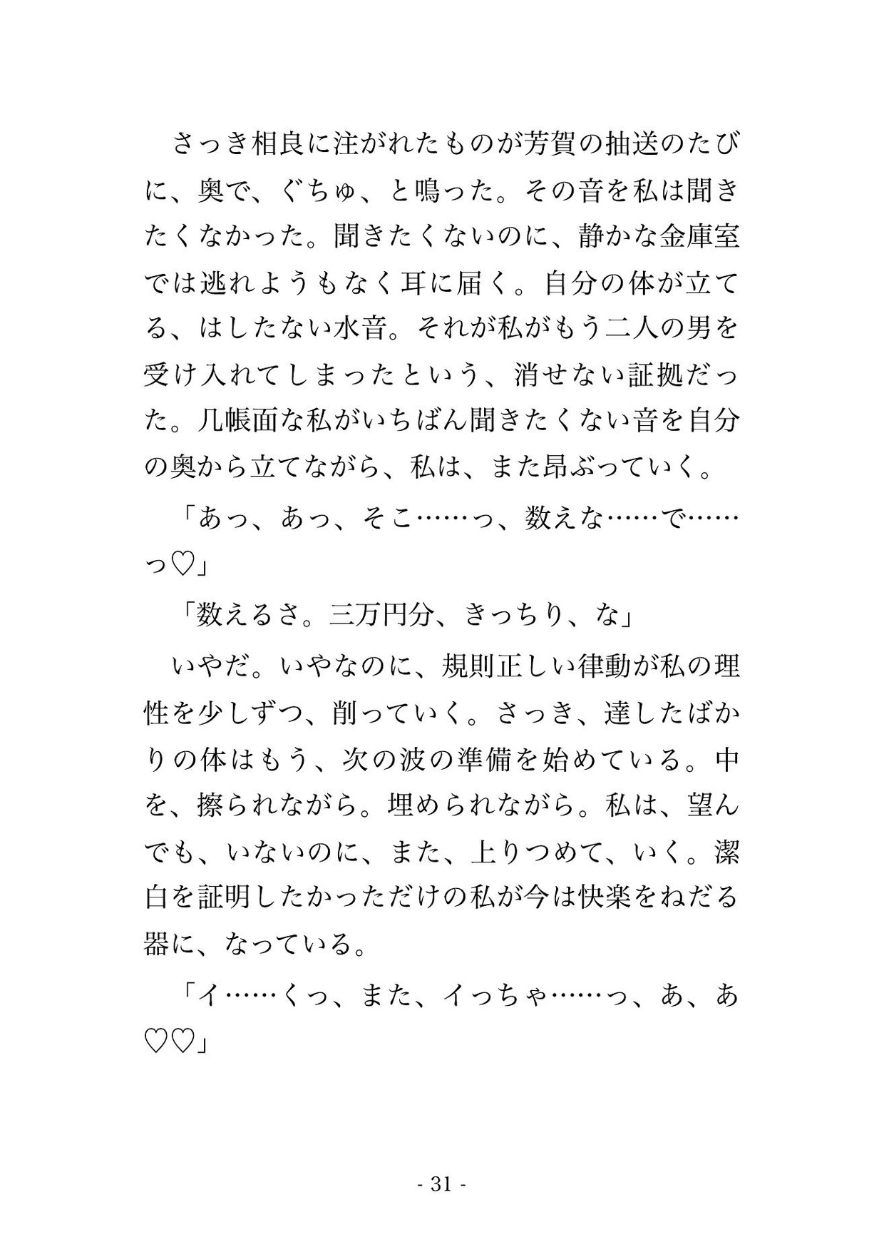 閉店後の銀行の金庫室で支店長ら3人に「現金差異の責任」と札束の前で犯され交互に中出しされる融資窓口OLの話♡♡♡