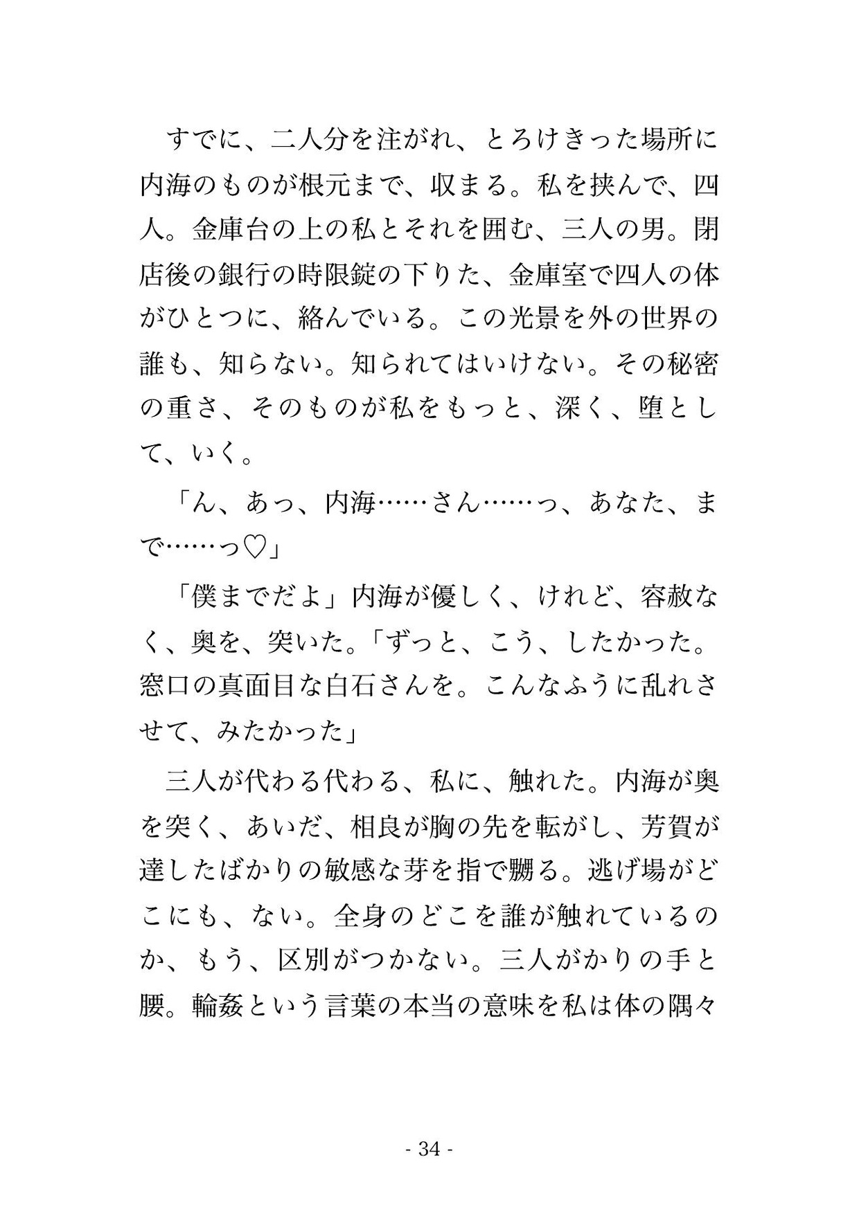 閉店後の銀行の金庫室で支店長ら3人に「現金差異の責任」と札束の前で犯され交互に中出しされる融資窓口OLの話♡♡♡