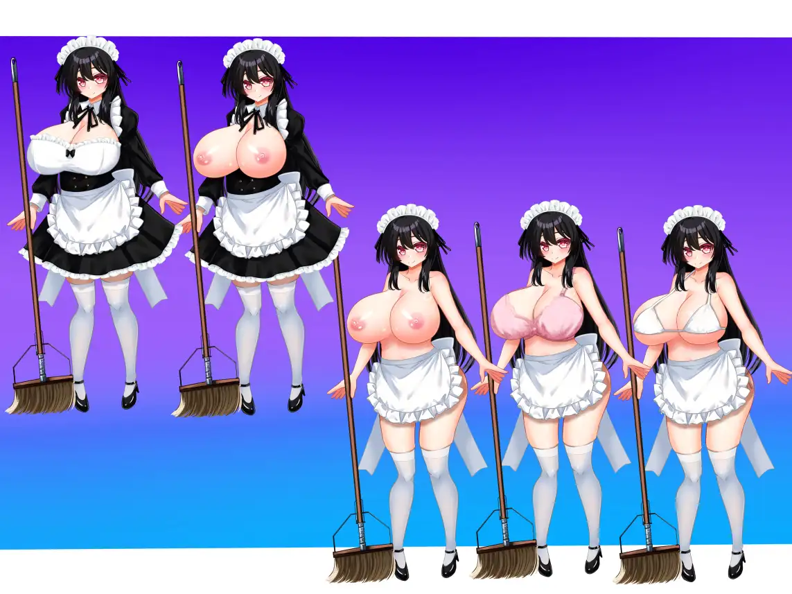 立ち絵素材 黒髪の女の子(サキュバス・メイド差分) サンプル画像 3
