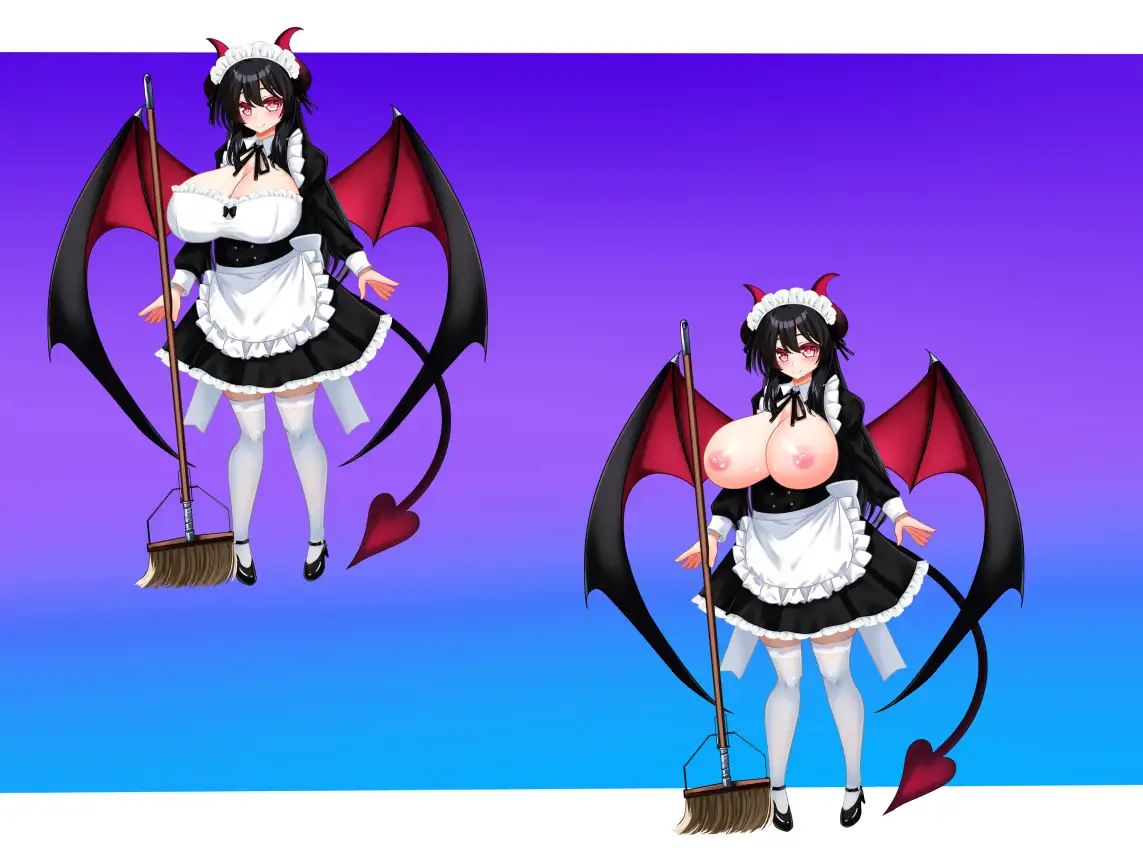 立ち絵素材 黒髪の女の子(サキュバス・メイド差分) サンプル画像 4
