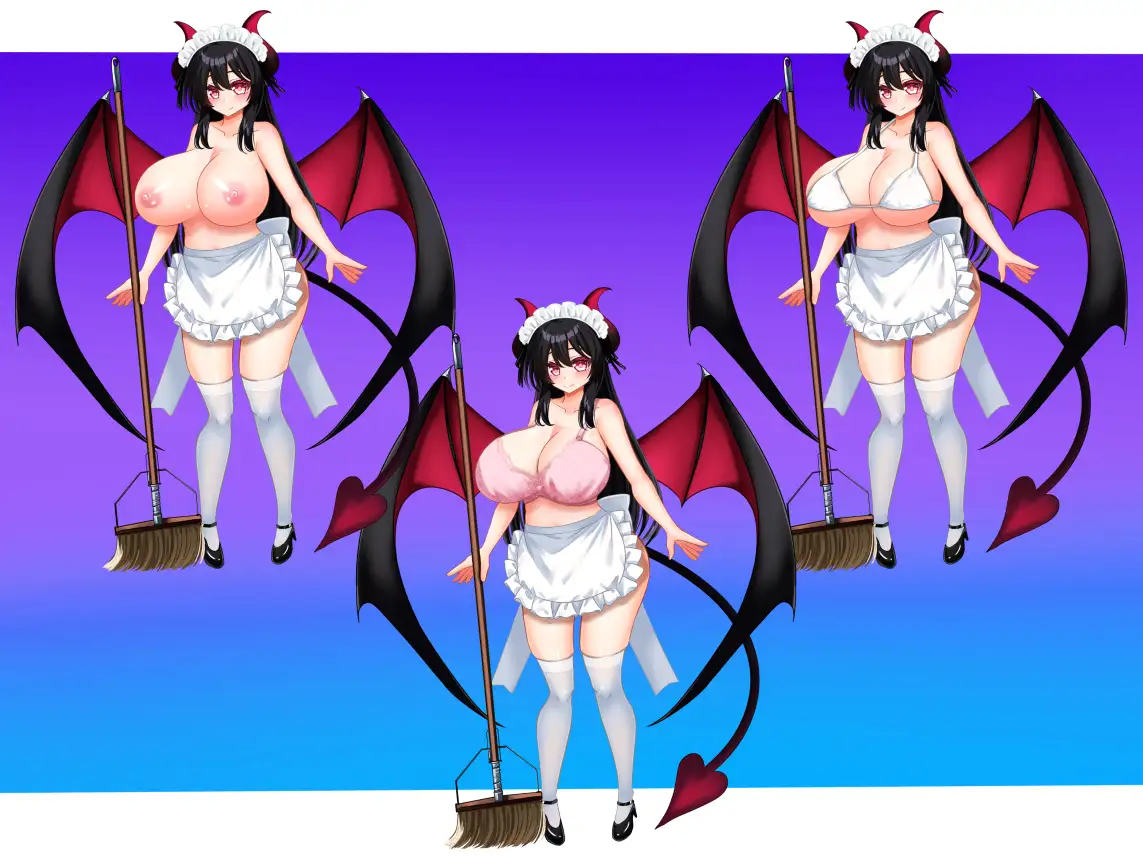 立ち絵素材 黒髪の女の子(サキュバス・メイド差分) サンプル画像 5