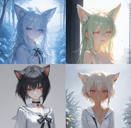 紫陽花と雨のケモミミ少女