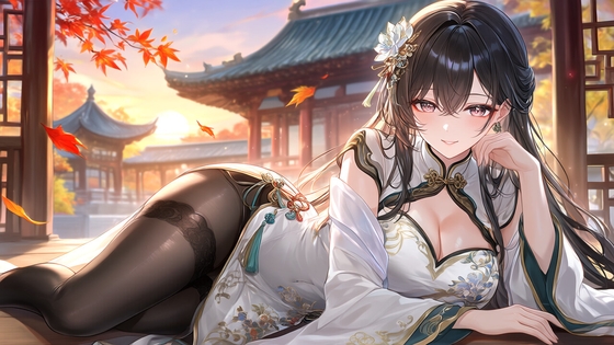 【AIイラスト集】チャイナドレス美少女〜艶やかな黒タイツファッション〜