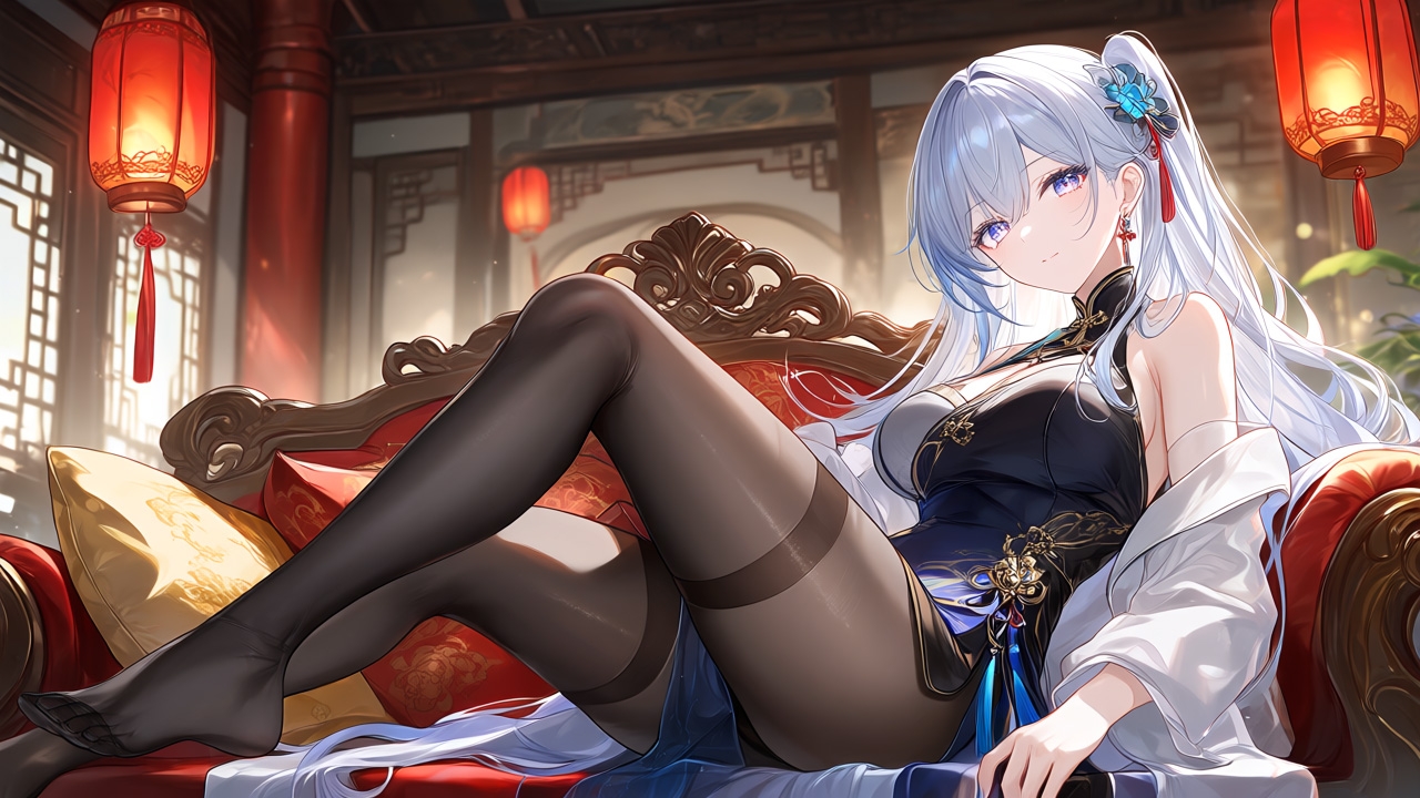 【AIイラスト集】チャイナドレス美少女〜艶やかな黒タイツファッション〜 画像2