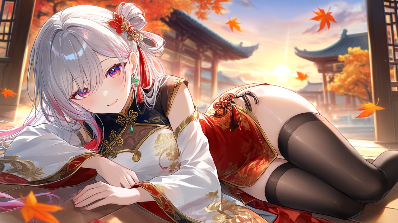 【AIイラスト集】チャイナドレス美少女〜艶やかな黒タイツファッション〜 画像3