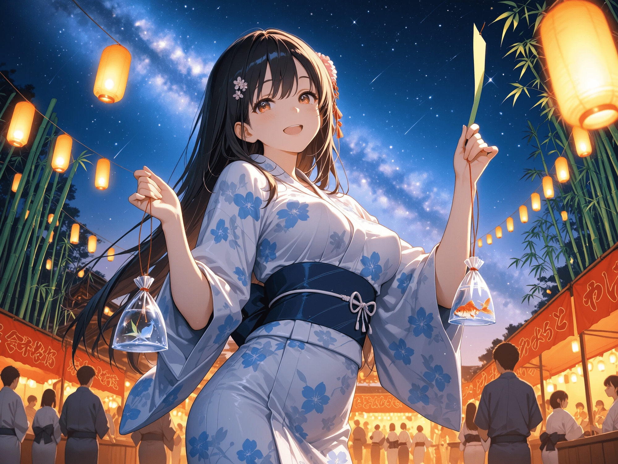 七夕様に見られながら浴衣着たままえっち!天の川に照らされながら。 画像1