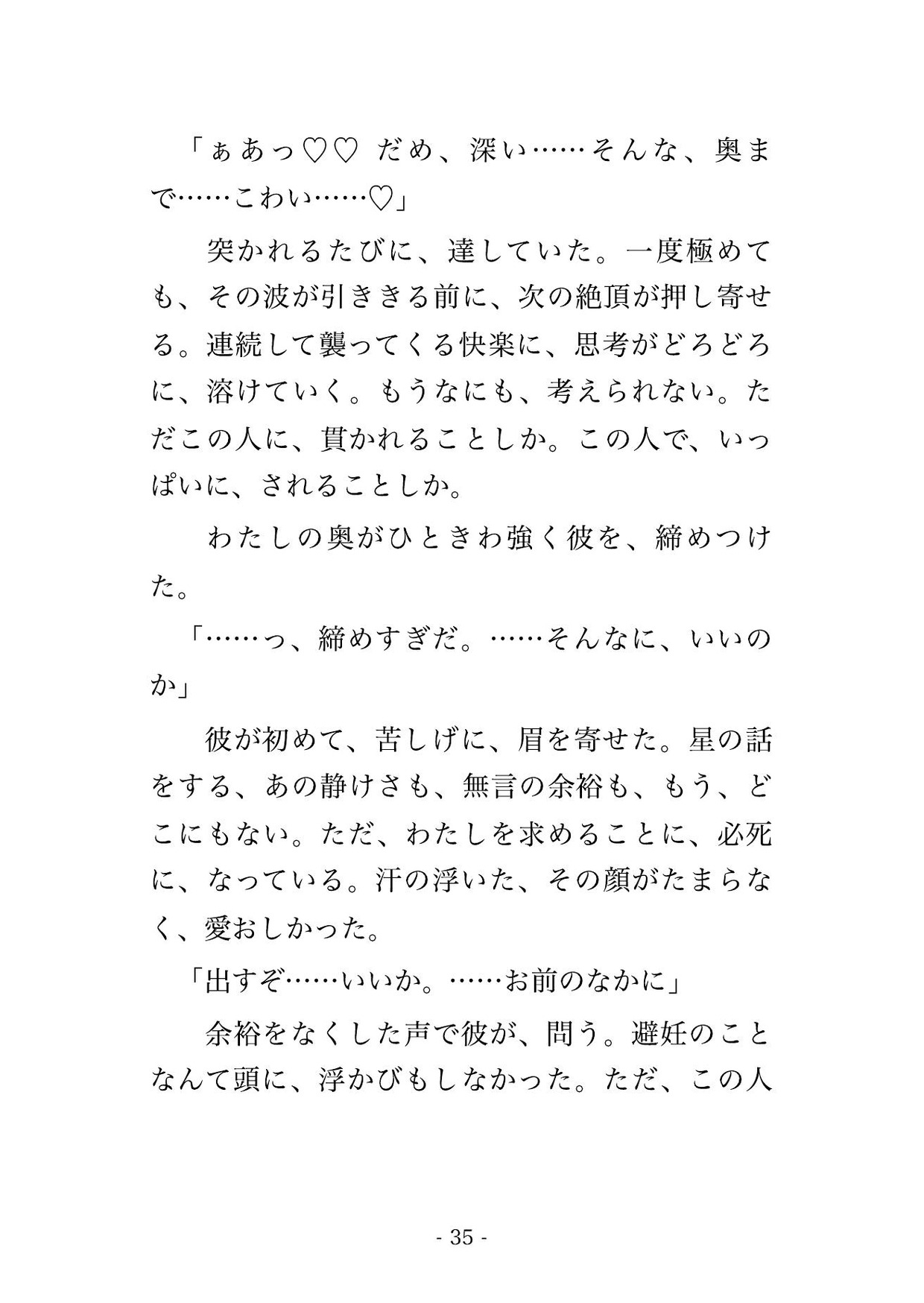 大雪で下山できず孤立した山頂の天文台で、寡黙な観測員と二人きり、星も見えぬ吹雪の一晩をストーブのそばで身を寄せ合ううちに朝まで奥に注がれた天体観測ツアー客の話 サンプル10