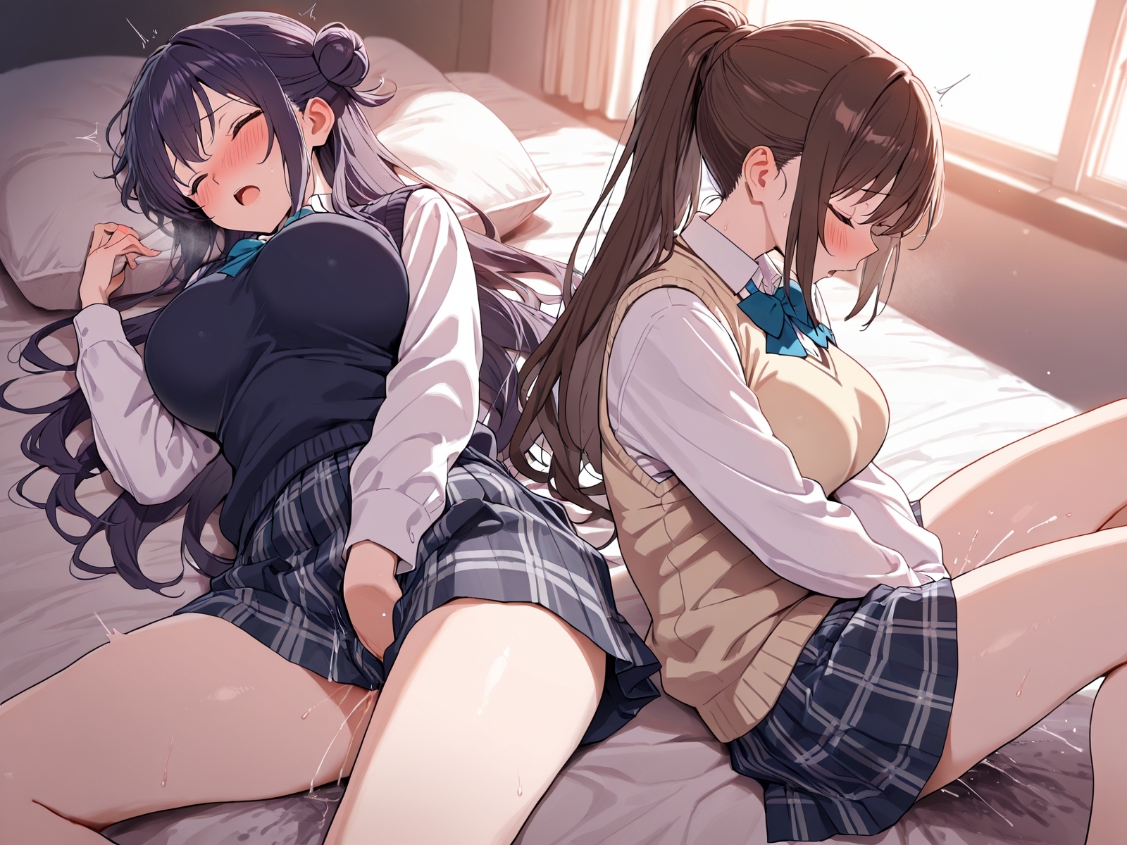 【角オナニー動画】きもちいい角を見つけちゃった女の子たち～パート(14)制服スペシャル！「雪見だいふくちゃん」&「Amiちゃん」の2人でオナニー サンプル2