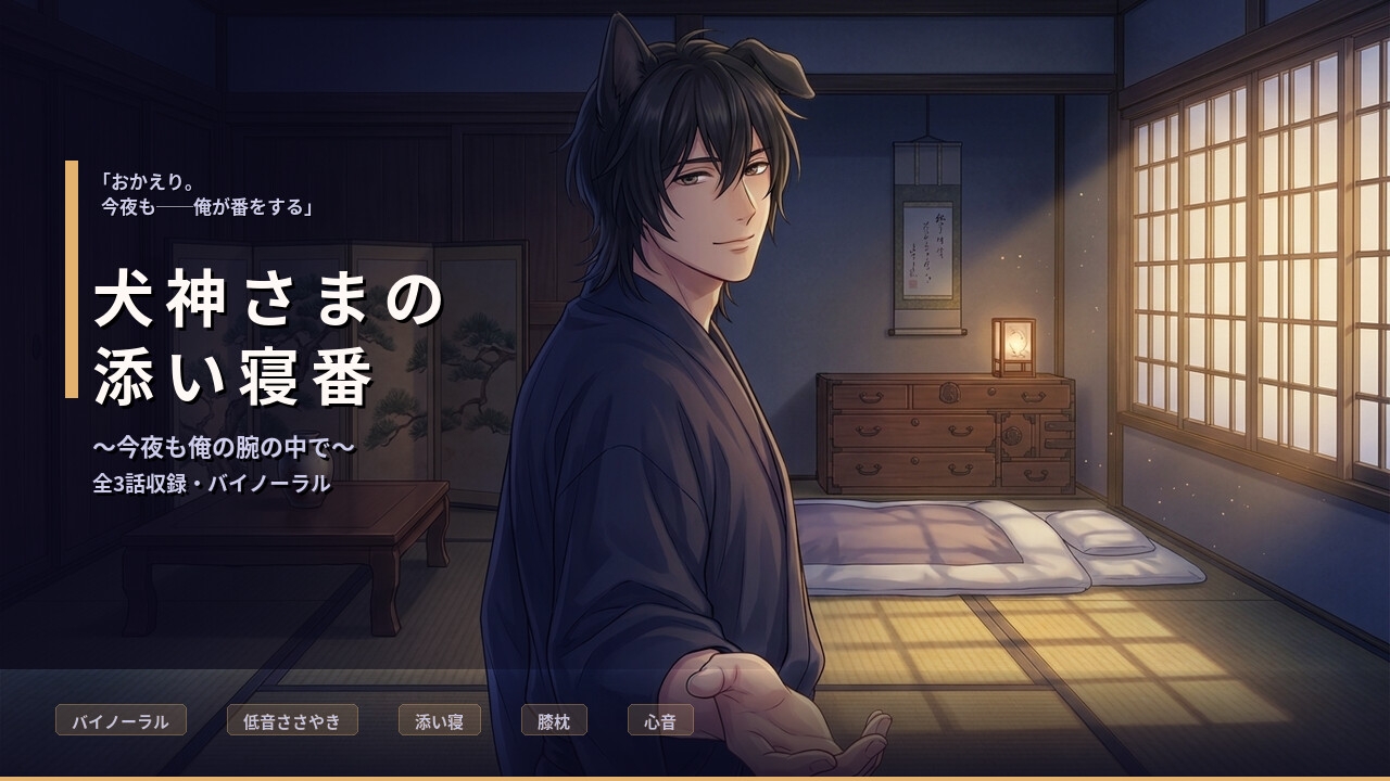 【バイノーラル】犬神さまの添い寝番 ～今夜も俺の腕の中で～【低音囁き/膝枕/心音/呼吸誘導/看病/添い寝】全3話