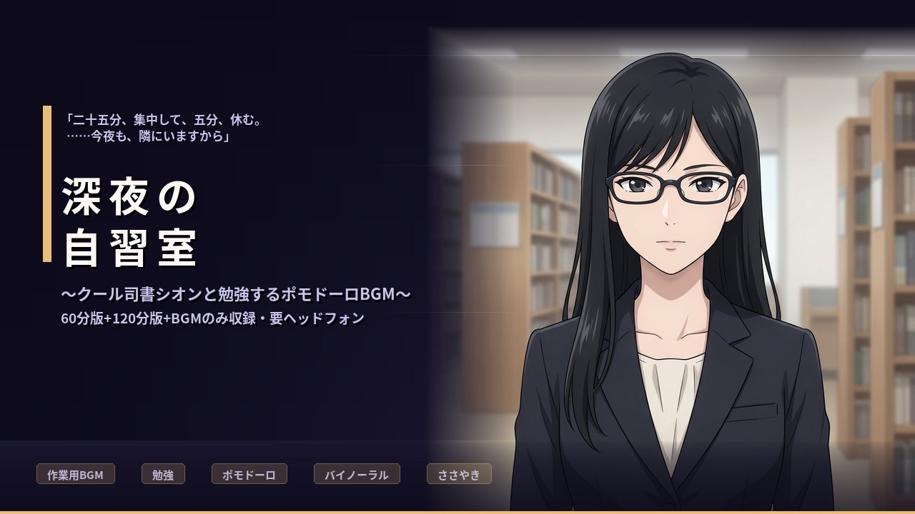 【勉強・作業用BGM】深夜の自習室 ~クール司書シオンと25分×集中ポモドーロ~