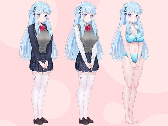 【立ち絵素材R18】水色ロングヘアの清楚な学生さん フルセットPSDパック