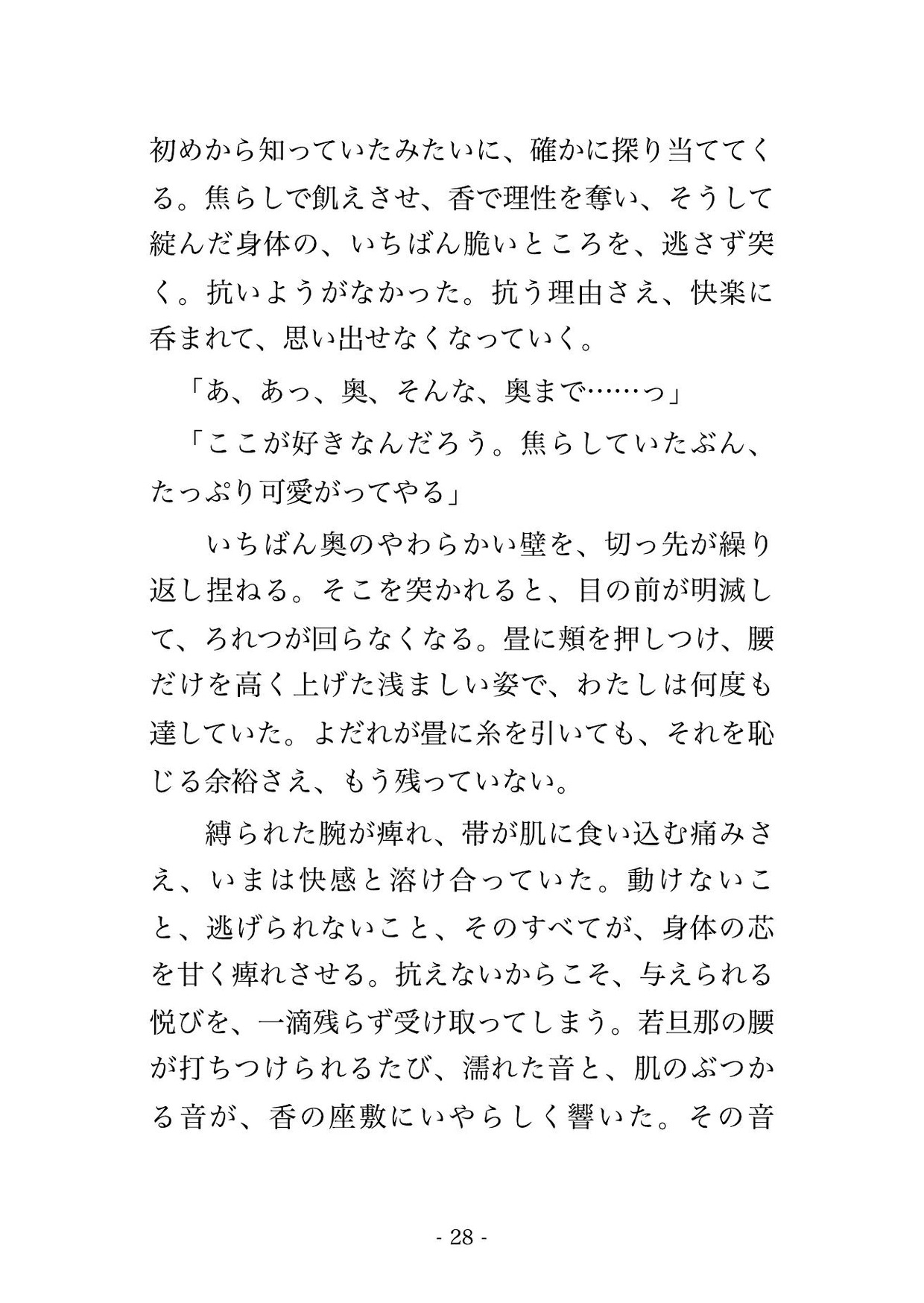 老舗料亭の奥座敷牢に囲われ、帯で高手小手に縛られ香を焚かれたまま毎晩イカされ続け中出しで躾けられる仲居見習いの話♡♡♡