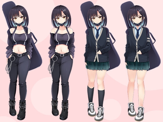 【立ち絵素材R18】 謎めいたマスクバンド少女 フルセットPSDパック