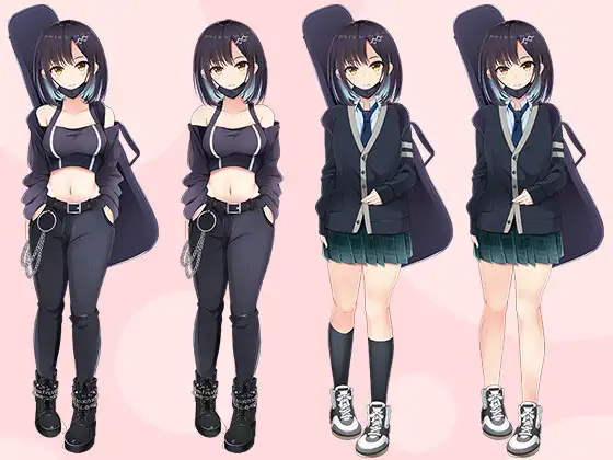 【立ち絵素材R18】 謎めいたマスクバンド少女 フルセットPSDパック サンプル画像 3