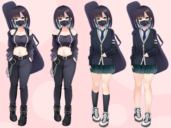 【立ち絵素材R18】 謎めいたマスクバンド少女 フルセットPSDパック